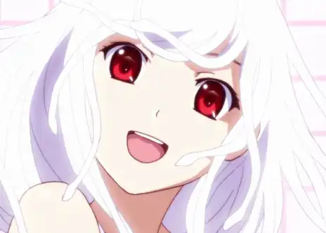 anime girl with red eyes and white hair